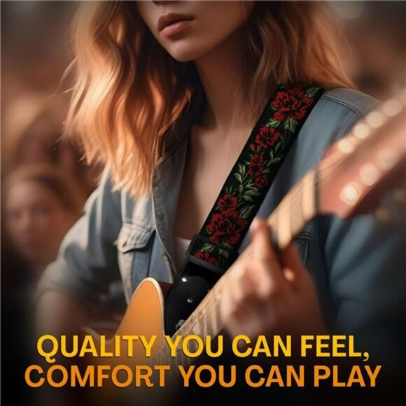 Floral Guitar Strap Adjustable for Electric Acoustic Bass with Strap Locks - Picture 5 of 7